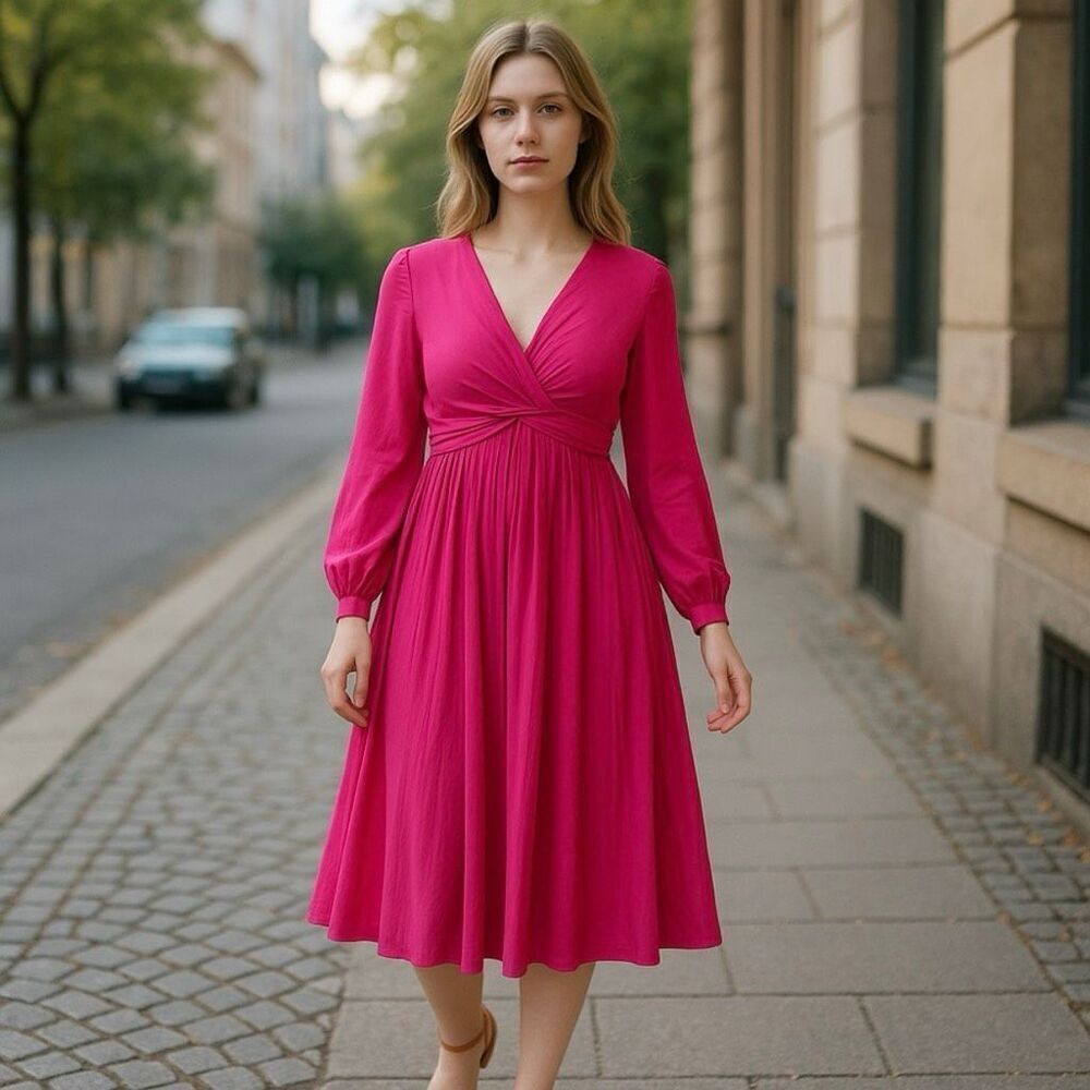 Eloquii Women's Twist Front Dress in a Magenta Pink Knee Length Women's 20